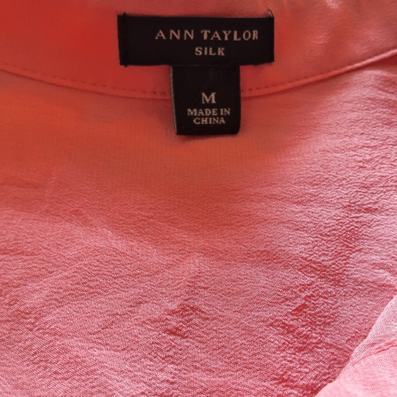 100% SILK ANN TAYLOR Button Up Long Sleeve Pocket Shirt/ Blouse Med Pink - Picture 12 of 13